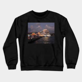 AIDAluna Cruise Ship docking at Willemstad Curacao at Night Crewneck Sweatshirt